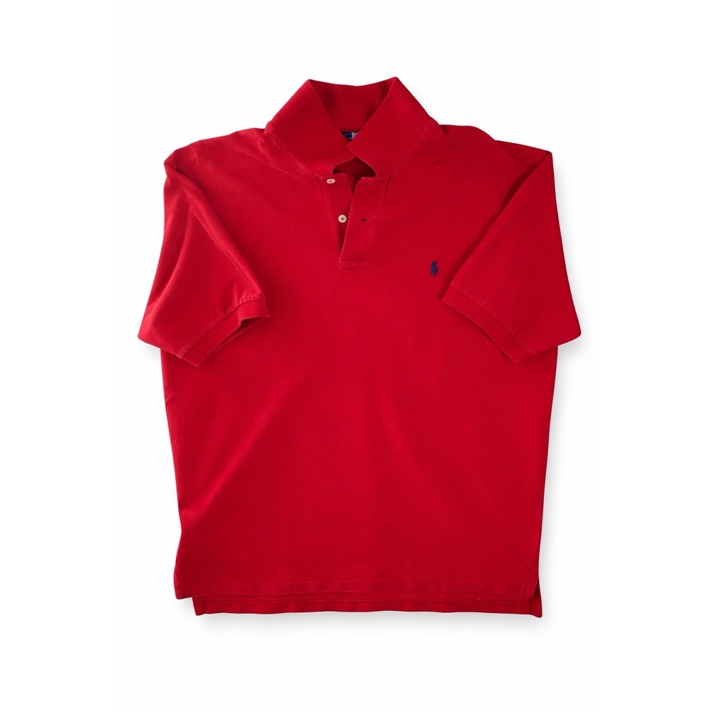 Vintage Polo Ralph Lauren Mens XL Red Polo Shirt Blue Pony Short Sleeve Cotton